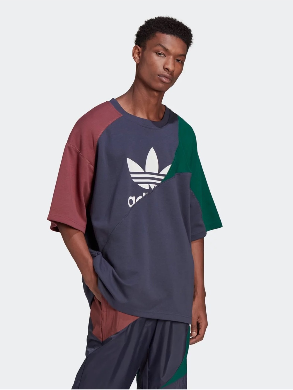 adidas Men’s adidas Adicolor Colorblock Shadow Tee Navy Burgundy Collegiate M